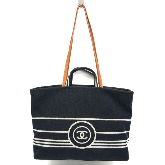 Chanel Coco A922240 Women's Denim,Leather Handbag,Tote Bag Brown,Dark Navy,White - Picture 1 of 16